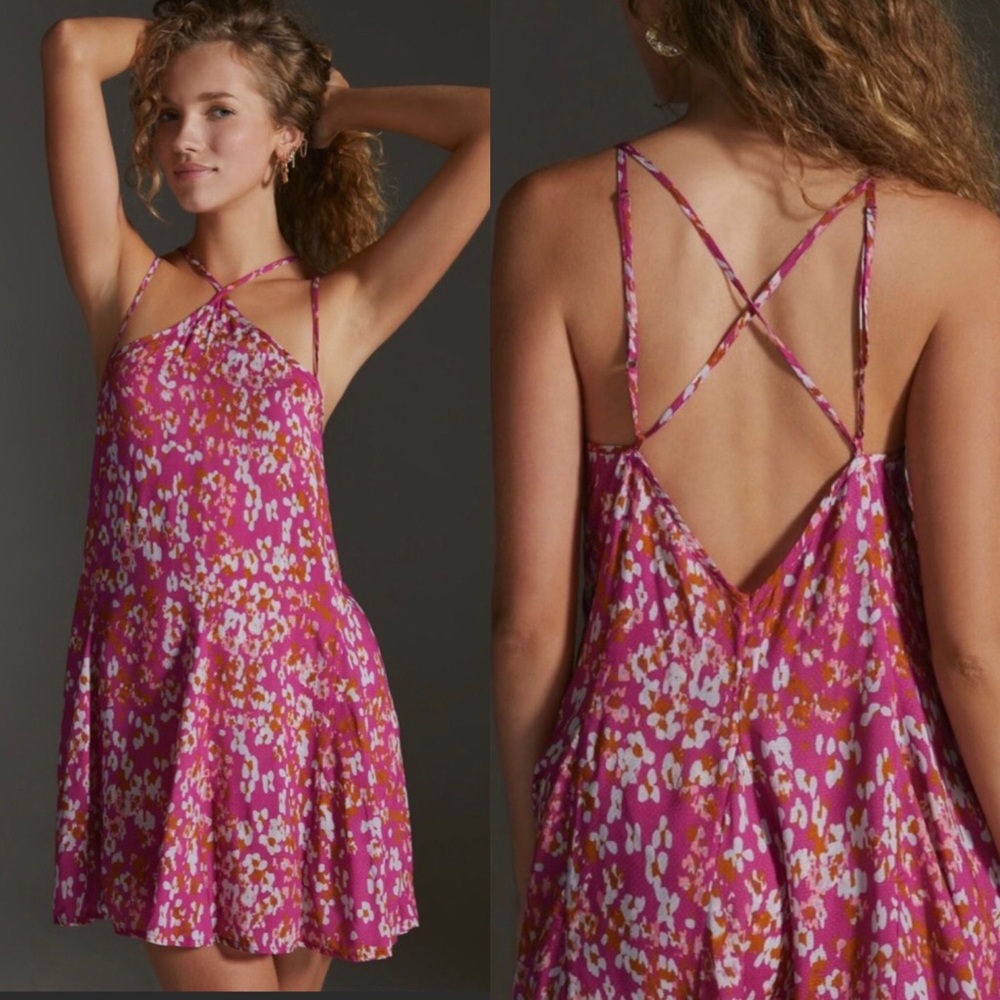 Brand New Anthropologie Pink Ruffle Hem Nightgown Pajama Dress Chemise Size M